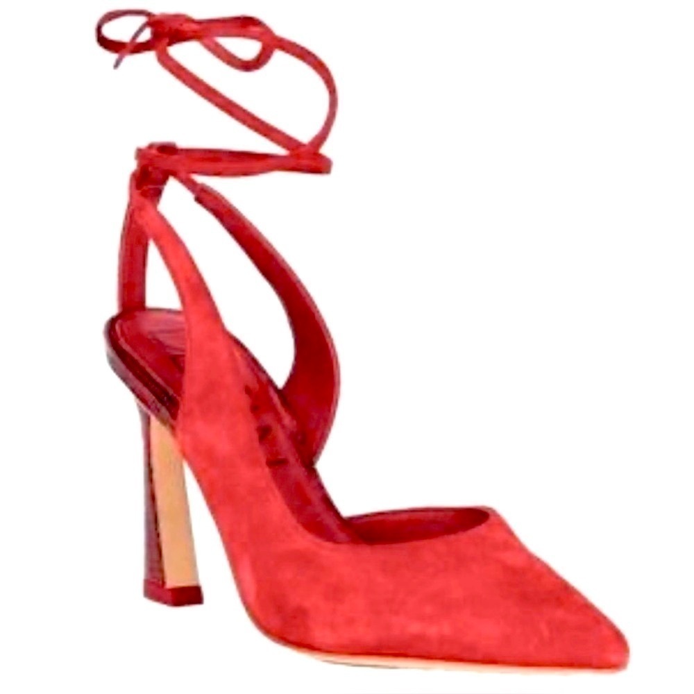 NWT Deltan Sz 6 Juliana Ruby Red Leather Stilettos Lace Up Ankle High Heels